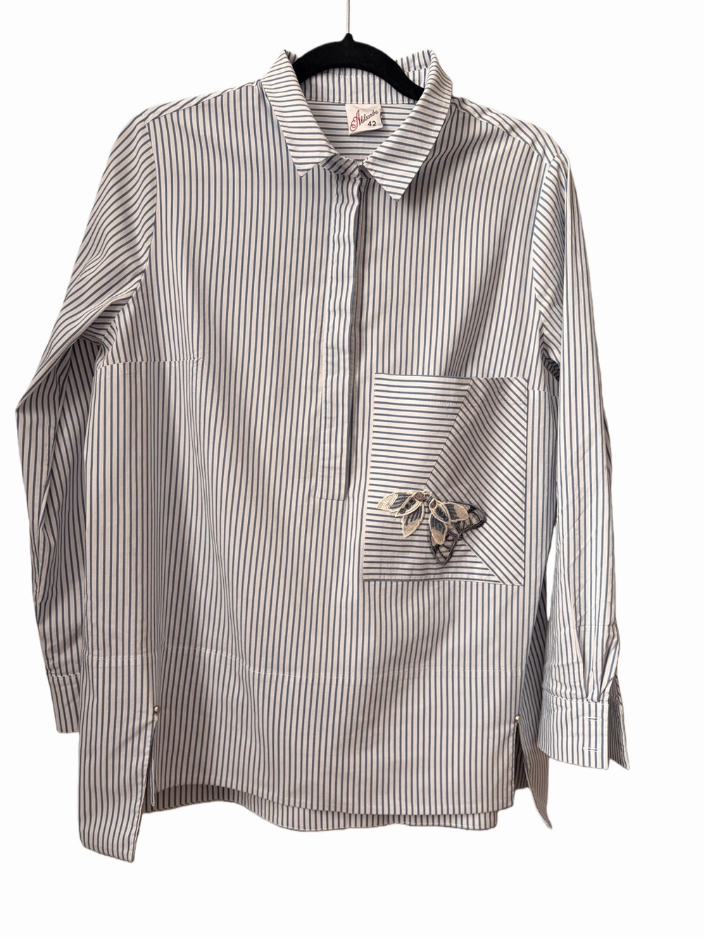 Great condition Striped Button-Pullover Shirt with Pocket Embroidery